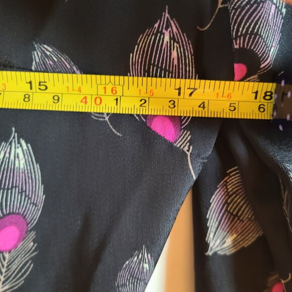 Vtg F21 Y2K Peplum Ruffle V-Neck Top Women's L Peacock Feather Black Peasant - Picture 7 of 13